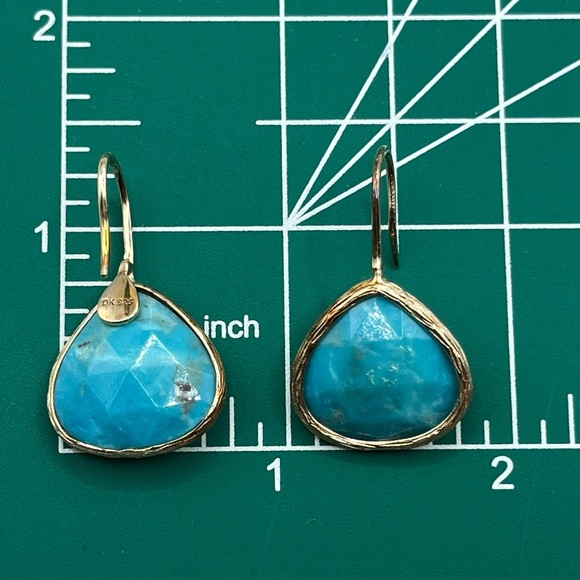 Blue Kingman Turquoise 18KT Yellow Gold Over Sterling Silver Earrings - Picture 12 of 13